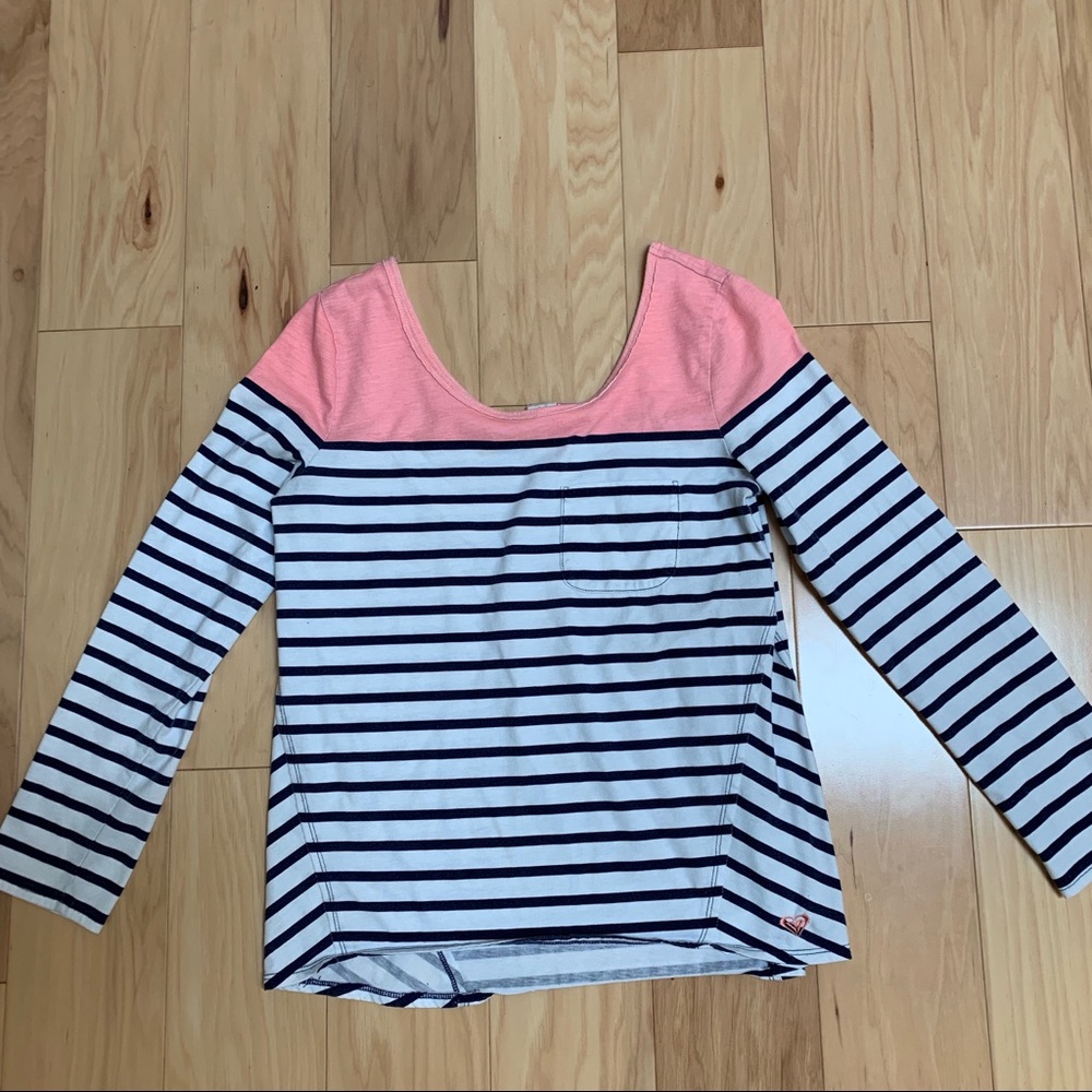 🧜‍♀️ Roxy Pink Blue Striped Long Sleeve Tee